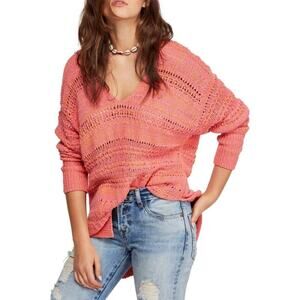 Free People Hot Topics Paloma Combo V-Neck Open Knit Sweater NWT Women's Size XS